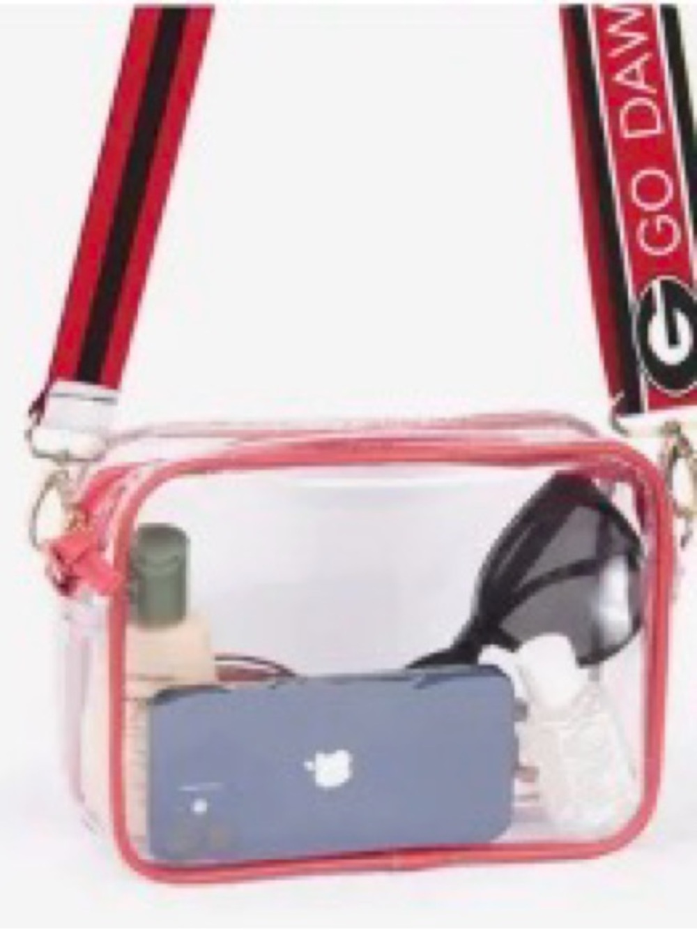 Clear Desden Georgia Bulldogs Crossbody Bag with Red Trim 2 straps